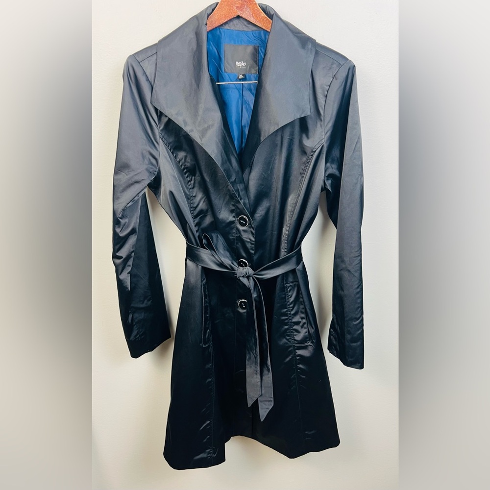 Mossimo Supply Co. Black Satin-Finish Trench Coat – Belted – Size XL